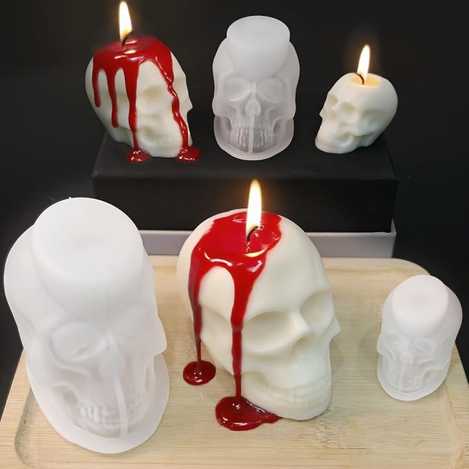 Resin Skull Molds, Set of 7 Sizes Halloween Skull Casting Molds | Flexible Durable Silicone Skull Head Molds for Epoxy Resin Casting, Candle Soap Making, DIY Home Decor Party Creative Gift