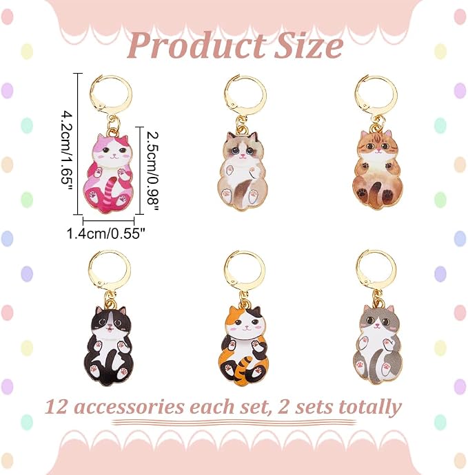 NBEADS 24 Pcs Enamel Cat Stitch Markers, Enamel Alloy Crochet Stitch Marker Charms Removable Locking Stitch Marker for Knitting Weaving Sewing Accessories Quilting Handmade Jewelry