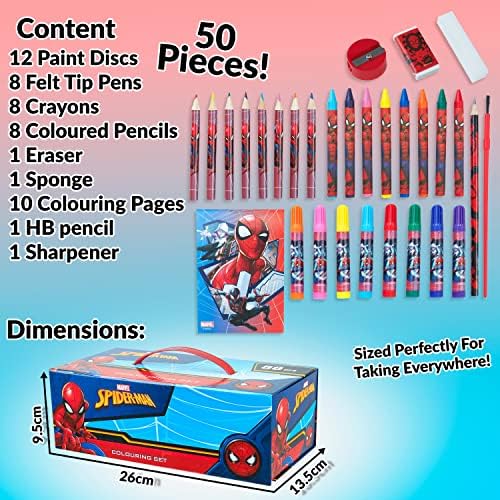 Marvel Art Case for Kids with Colored Pencils Markers Crayons Watercolors Drawing Supplies Travel Art Kit Gifts for Kids (Multicolor Spiderman)
