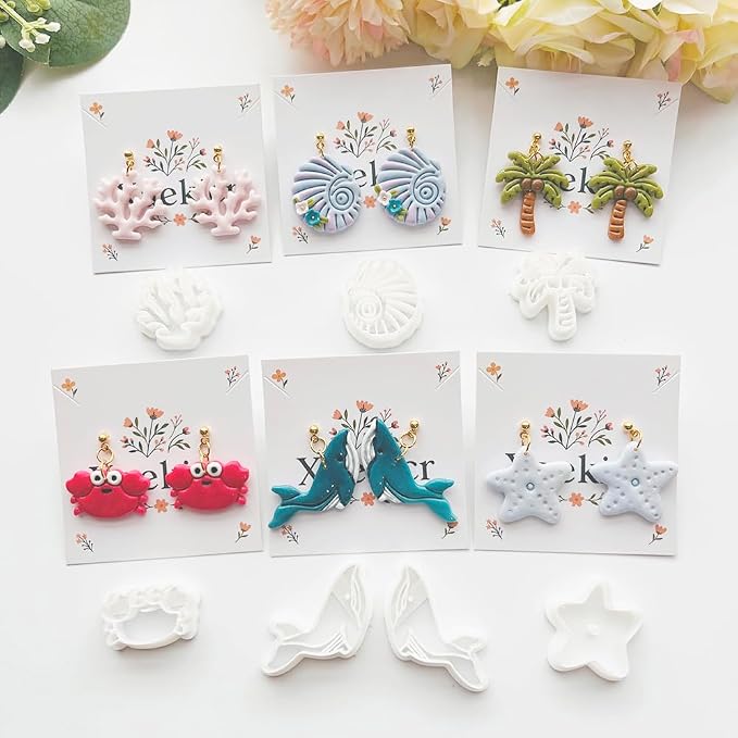 Ocean Life Polymer Clay Cutters Set - 17pcs Sea Creatures Shapes Including Starfish, Dolphin, Turtle, Jellyfish & Seashell for DIY Earring Jewelry, Scrapbooking & Miniature Decor