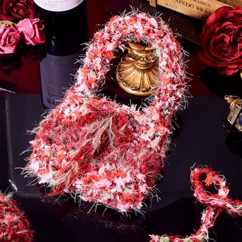 2 Rolls Red Fun Fur Polyester Fringe Yarn Soft Novelty Decorative Yarn for Crochet Knitting Projects - Valentine's Day 160 G