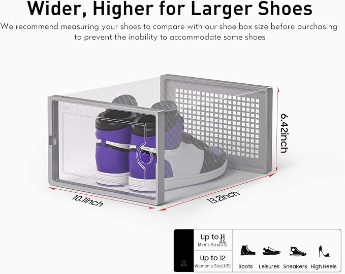 Kuject X-Large Shoe Storage Boxes 12 Pack, Clear Stackable Shoe Organizer
