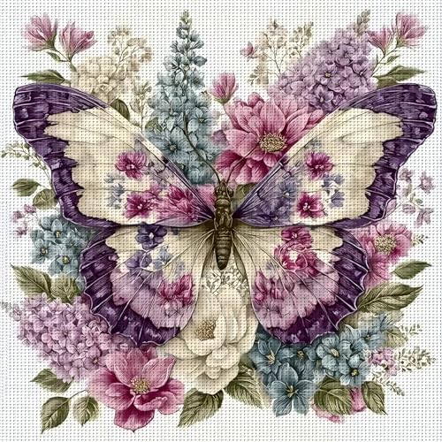 askkqtx Butterfly Stamped Cross Stitch Kits for Adults 14x14 Inch