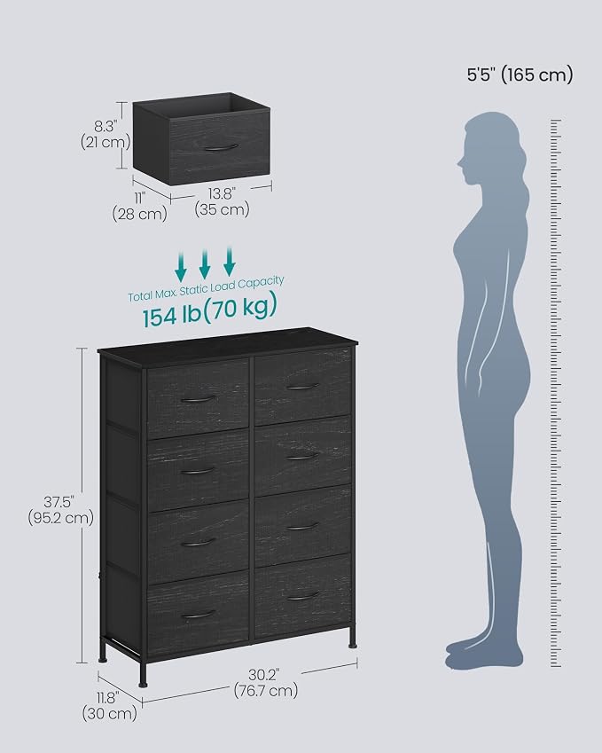 SONGMICS Dresser for Bedroom, Tall Dresser with 8 Fabric Drawers