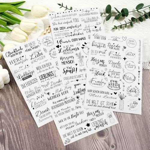 4 Sheets German Love Wedding Word Stickers 107 Pcs Clear Waterproof Bridal Shower Quotes Scrapbook Stickers Black White Decorative Planner Invitation Resin Craft Supplies