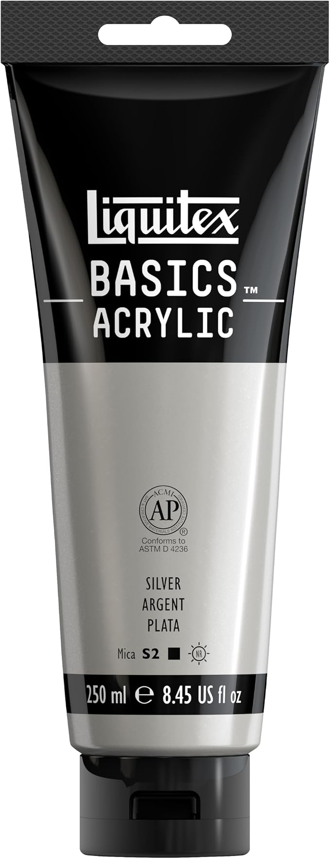 Liquitex BASICS Acrylic Paint, 8.5-oz Tube, Silver | Medium Viscosity, Satin Finish, Lightfast, Fine Art Pigments, Range of Opacities, Easy Blending