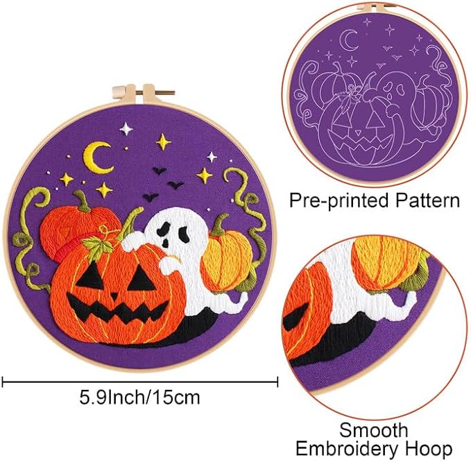 Nuberlic 3 Pack Halloween Embroidery Kit for Beginner Adults