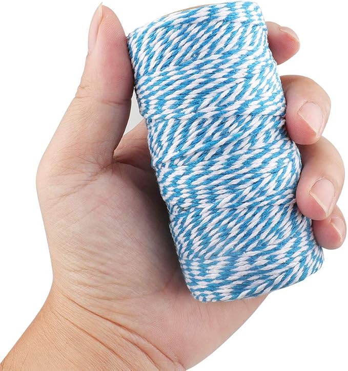 jijAcraft Blue and White Twine String, 328 Feet Christmas Bakers Twine String, 2MM Heavy Duty Packing String for DIY Crafts, Christmas Decoration, Gift Wrapping, Craft Wrapping