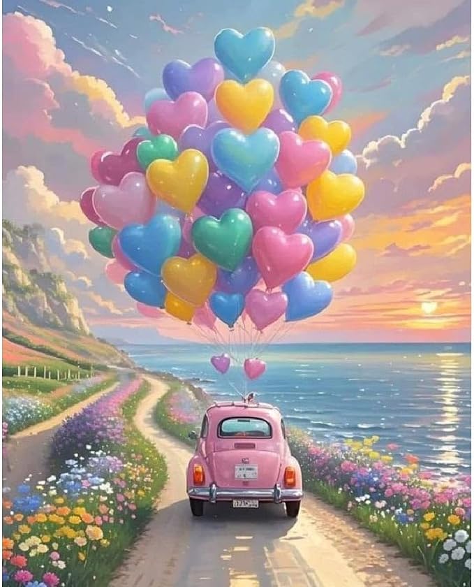 Clendo Balloon Paint by Numbers Kit for Adults, Car Paint by Number for Adults Beginner on Canvas, Ideal Gift Choice for Birthday and Festival, DIY Acrylic Paints for Wall Decor 16x20inch