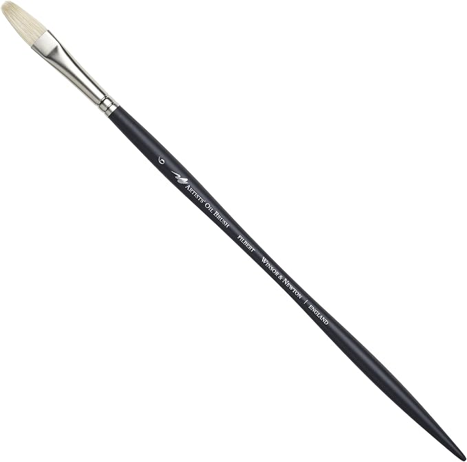 Winsor & Newton Artists' Oil Hog Paint Brush, Long Handle Size 6, Filbert | Handcrafted with interlocked Chungking bristles; Have spring, stiff, & flagged allowing large amounts of colour to be carried