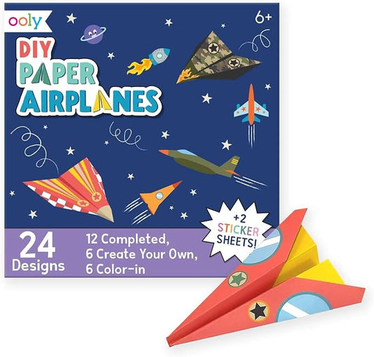 Ooly DIY Origami Paper Airplane Book, 24 Planes & Stickers | Includes 12 Completed, 6 Blank, and 6 Coloring Planes, Fun Screen-Free Activity Gift for Boys and Girls Ages 6+