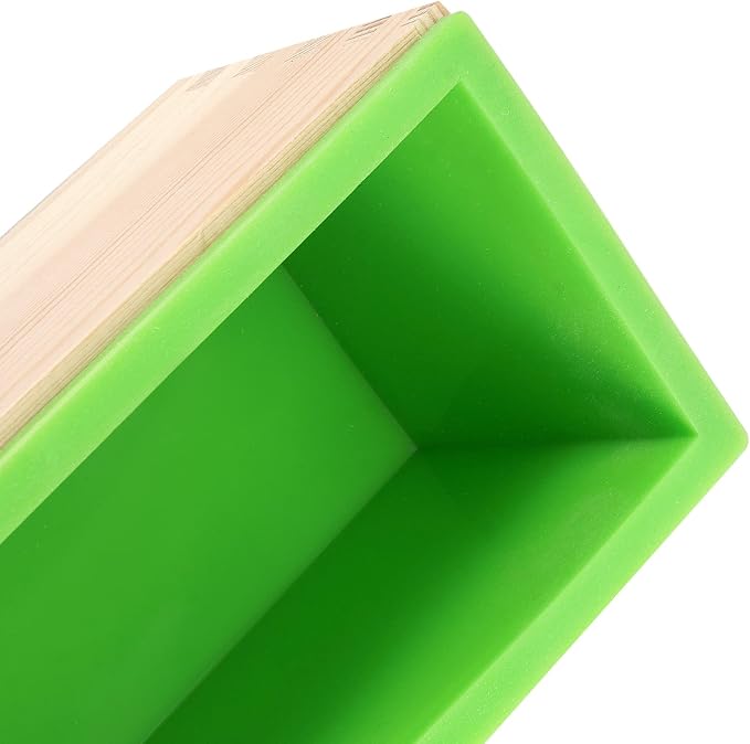 3PCS 47oz Silicone Soap Kit, Green Rectangular Silicone Loaf Soap Making with 3 Wooden Boxes and 3 Lids, DIY Supplies for Soap Making