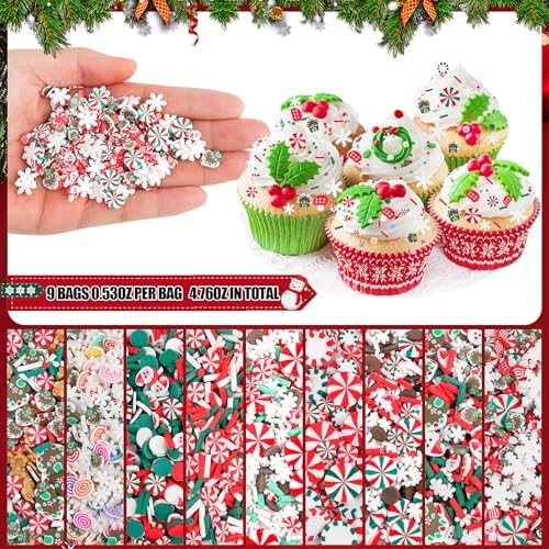 FOIMAS Fake Christmas Sprinkles, 4.76 oz Mini Fake Sprinkles Christmas Polymer Clay Slices for Crafts Art DIY Cake Decoration Slime Card Filler Supply