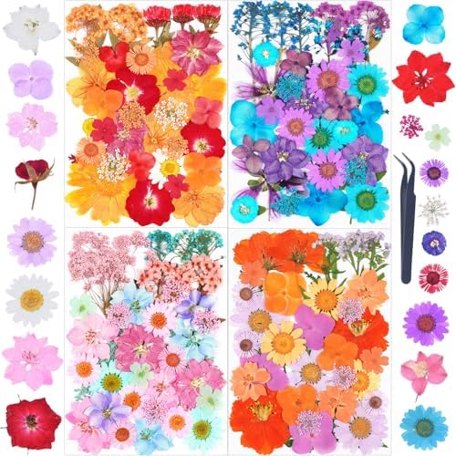 141Pcs Dried Pressed Flowers for Crafts,Xinxinran Dry Flower Kit for Resin Molds,Epoxy Resin Accessories,Bookmark,Nails, Jewelry Molds,Candle Making Supplies,Soap,Frame(Mixed Color)