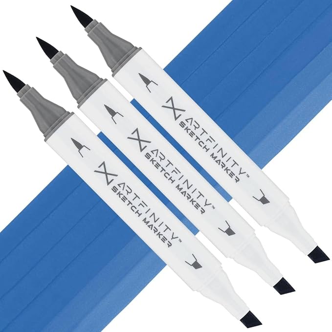 Artfinity Sketch Markers - Set of 3 - Blue Dusk B7-6, Vibrant, Professional, Dye-Based Alcohol Markers for Artists, Drawing, Travel, & More