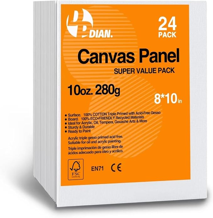 Canvas Boards for Painting 8x10 Inch, 24-Pack Bulk Canvas Value Pack - Art Supplies Blank Paint Canvas Panels for Acrylic, Oil, Watercolor, Tempera, Gouache