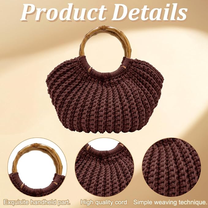 ACRNIGHEET Crochet Bag Kit for Adults Coffee Colored Handbag Crochet Kit for Beginners Knitting Purse Starters Set DIY Craft Making Kit with Step-by-Step Instructions and Video Guidance