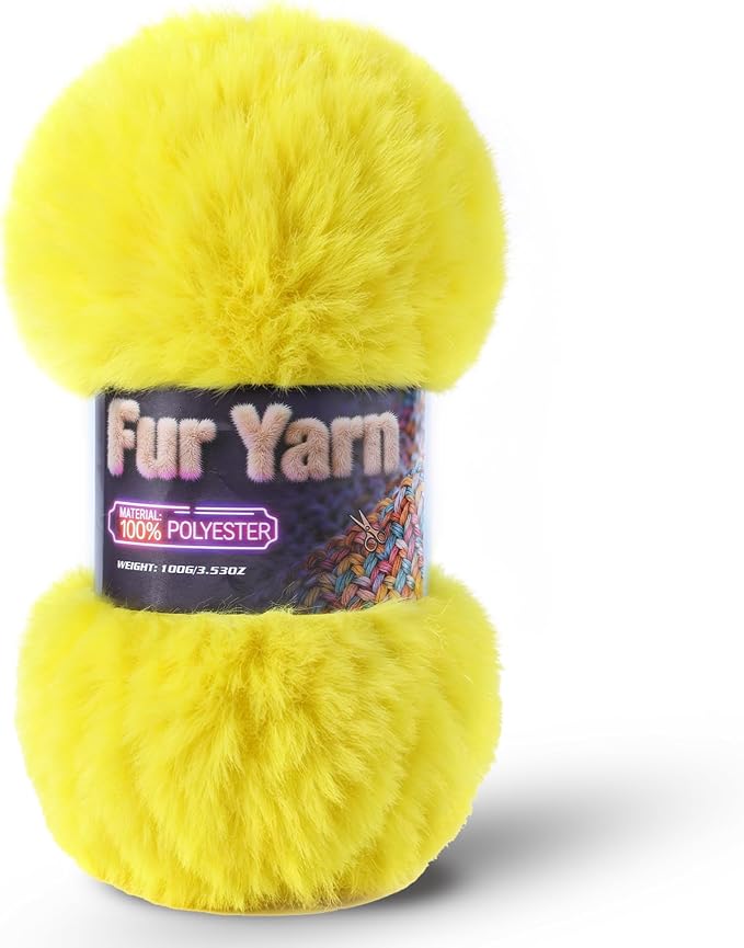 Faux Fur Yarn Soft Fluffy for Crocheting - 1 Skeins(Each 3.5oz/100g, 71yd/65m) - Chunky & Fluffy Yarn for Crochet Amigurumi, Blankets, Hand Knitting, Scarves &Crafts (1, Lemon Yellow)