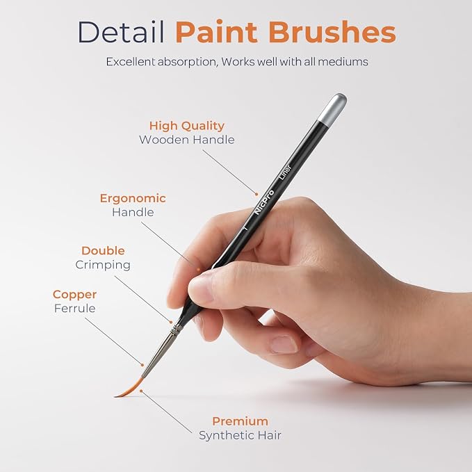 Nicpro Miniature Paint Brushes Drybrush - 31PCS Model Paint Brush Set | for Acrylic Oil Watercolor, Detail Paint Brush Dry Brush for Model, Miniature Painting, Paint by Numbers - with Container