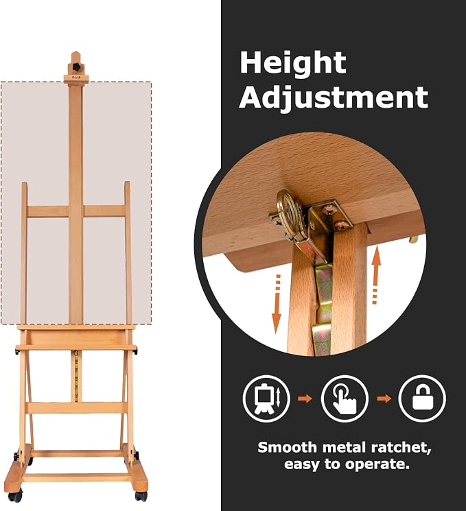 DJAR Large H-Frame Art Easel for Painting, 360° Casters Wheels, Natural