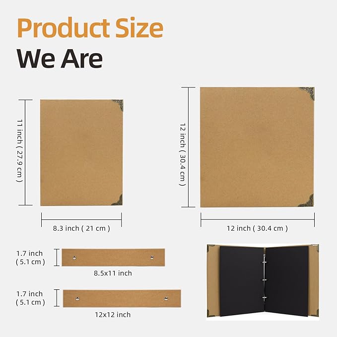 Vienrose DIY Scrapbook Photo Album Kit,8.5x11 Inch,60 Pages,Khaki | 30 Sheets,Hardcover,3-Ring Removable Black Paper,Pens,Tapes,Stickers,Gift for Lover Friends Kids Wedding Valentine's