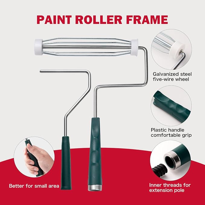 Mister Rui 20-Pack Paint Roller Kit, 4 & 9 Inch Microfiber Sleeves & Frame