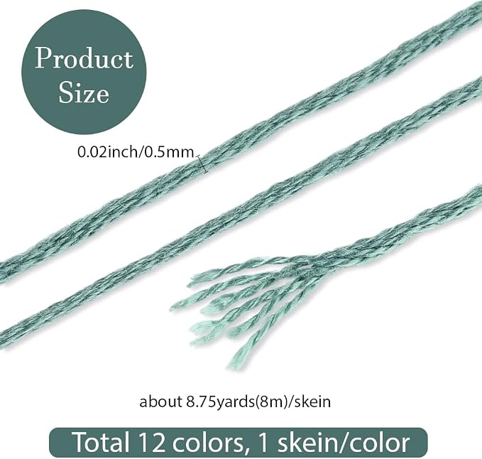 12 Skeins 6 Strands Green Cross Stitch Thread Variegated Gradient Embroidery Floss Polyester Friendship Bracelet String Yarn Threads Bulk for Hand Sewing Bracelets Needlecraft DIY Stitching