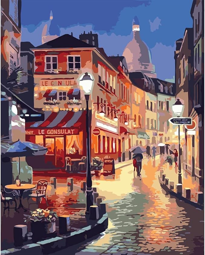 QUITEDEW Paint by Number Kits for Adults,City Paint by Number Adult,Street Scenery Painting by Numbers,Night View Oil Painting Suitable for Home Wall Decoration 16x20 Inch