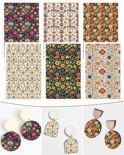 Puocaon Mexican Clay Transfer Paper - Vintage Flower Transfer Paper for Polymer Clay Earrings Jewelry Making