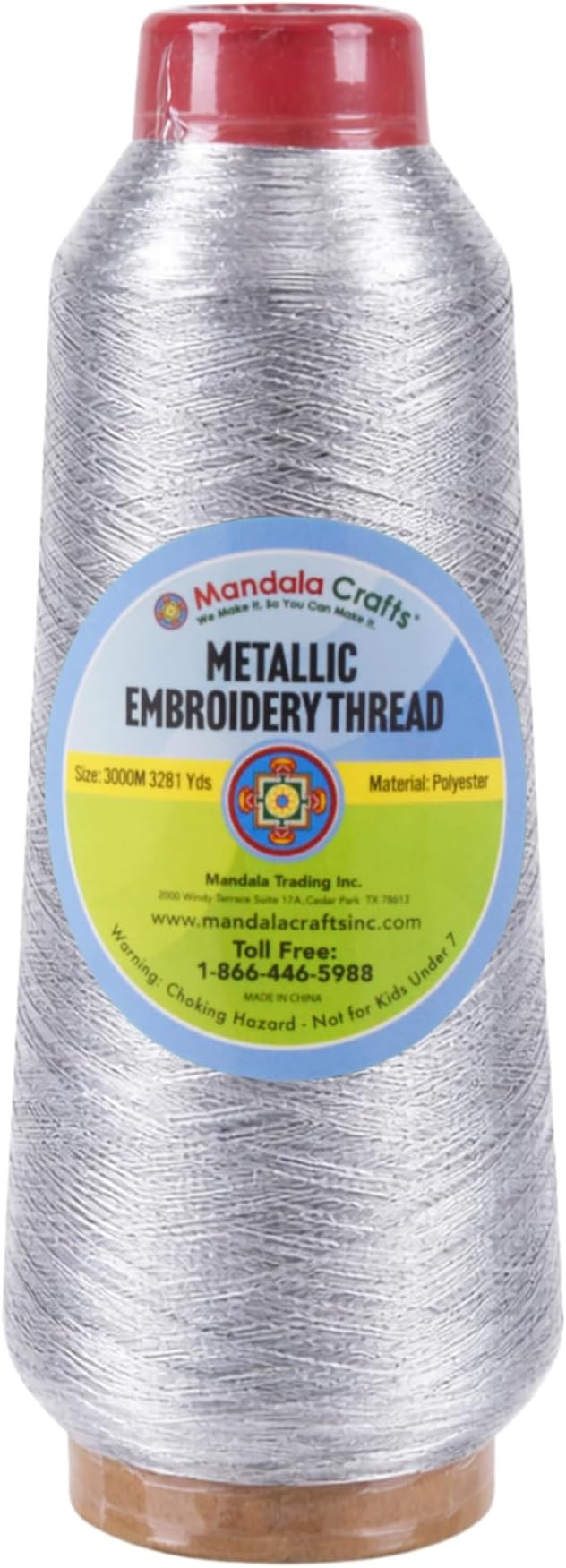 Mandala Crafts Metallic Silver Embroidery Floss for Sewing, 3281 Yard Spool