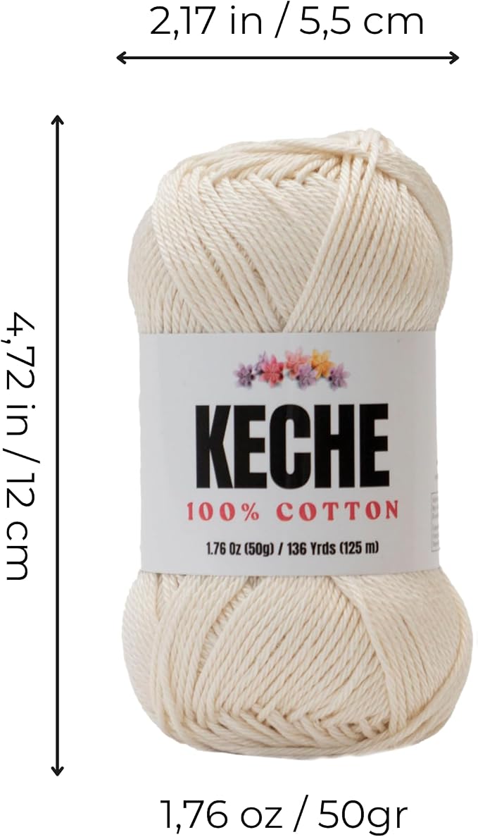 Cotton Yarn - 100% Cotton Yarn for Crocheting and Knitting, Mercerized Cotton Amigurumi Yarn Fine-Sport 2 1.76 oz (50g) / 136 Yrds (125 m) - Cream
