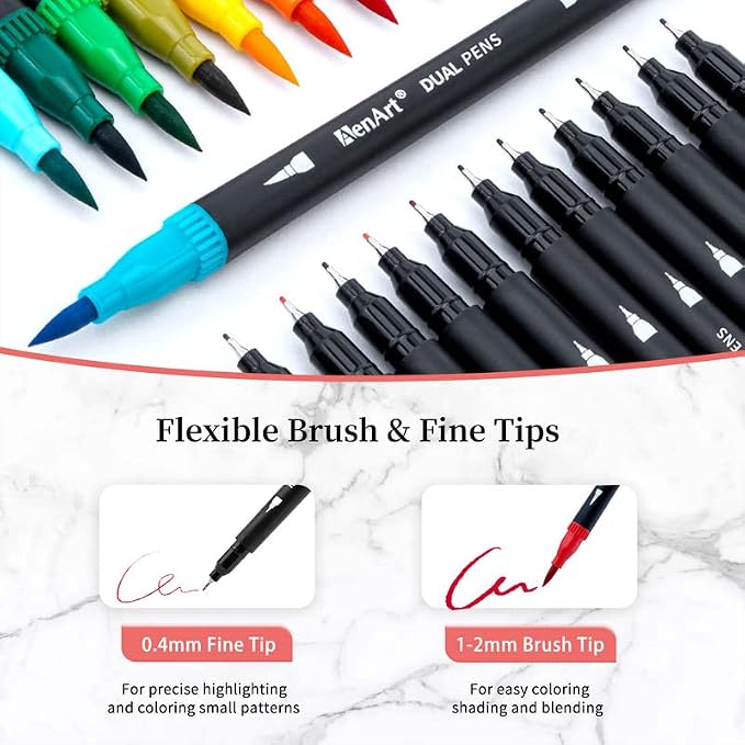 36 Dual Brush Markers for Adult Coloring Books, Double Tip Pens Art Set | Fine & Brush Tips Pen for Journaling, Calligraphy, Drawing , DIY Craft Supplies for Gifts Trendy Stuff