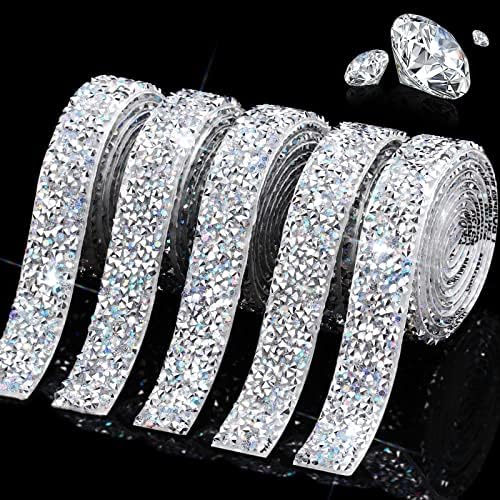 Xinnun 5 Rolls Rhinestone Ribbon,AB Color,0.59 Inch,Basic Style