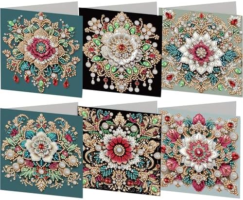 Diamond Art Cards with Envelopes–6PCS DIY Diamond Painting Greeting Cards Kit | Card Making Kit with Bling for Adults & Beginners | Birthday,Holiday & Thank You Cards (Retro Mandala)