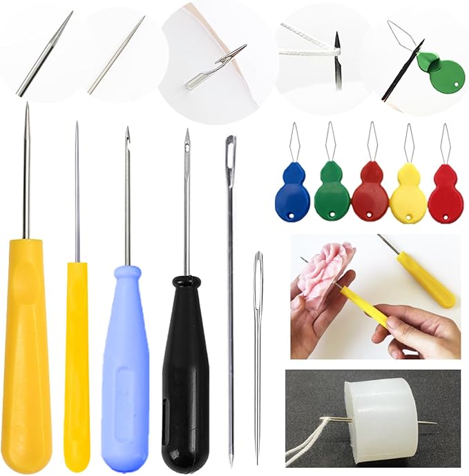 11 Pcs Candle Needle Kit,Wick Inserting Tool Molds Punch Needle with Hook Eye,Large-Eye Candle Wicking Needle(2 Style)