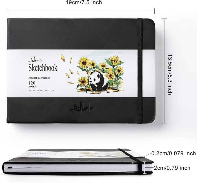Sketchbook for Drawing, 120 Pages Sketch Book, 122LB/180GSM Thick Paper | Mixed Media Sketchbook for Charcoal Pencil, Inks Pen, Colored Pencil, Acrylic Marker, Oil Pastel