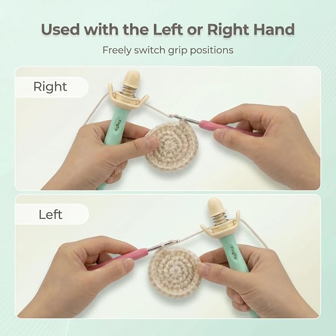 FingTip Crochet Tension Tool Kits for Beginner, Ergonomic Yarn Guide Holder, Comfort Grip Handle for Left & Right Hander, Portable Crochet Accessories Gifts for Crocheters & Knitters(Green)