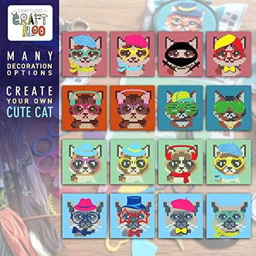 Cats Cross Stitch Kits for Kids - 5 Stamped Beginner Needlepoint Sets