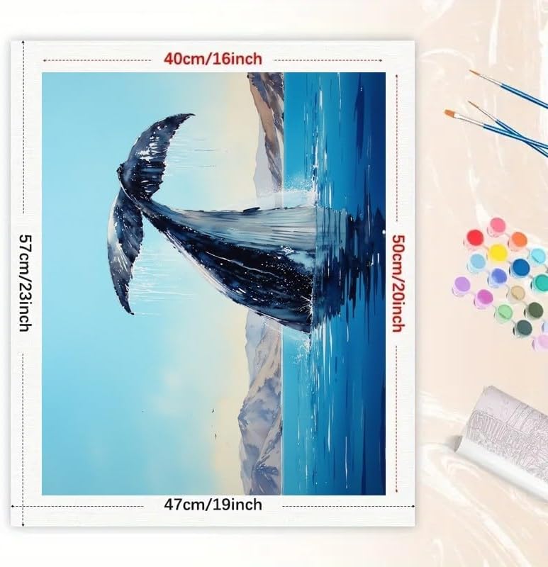 ENTORLAB Whale Tail Splash Paint by Numbers Kit for Adults - DIY Humpback Whale Diving in Ocean Painting on Canvas 16x20In, Acrylic Paint Set, Suitable for Beginners, Art for Home Decoration or Gifts