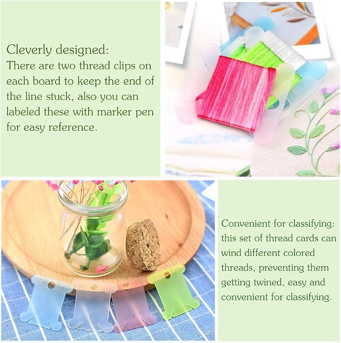 LOKUNN Embroidery Floss Bobbins 100 PCS Plastic Embroidery Floss Organizer