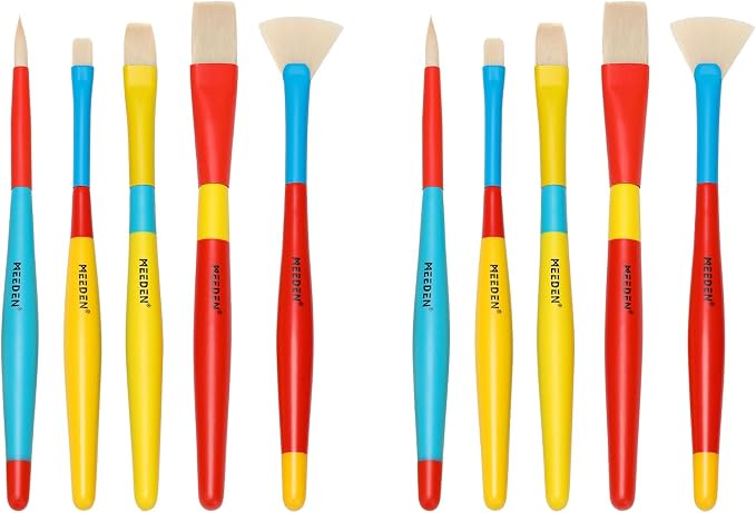 MEEDEN Paint Brushes Set for Kids: Brush for Toddlers 2 Packs/10 Pcs