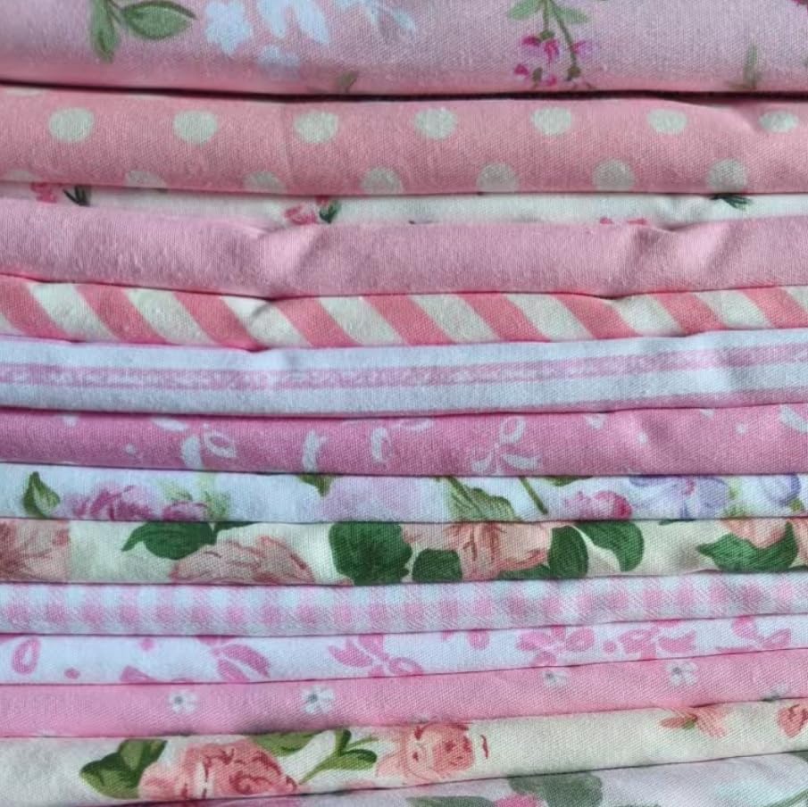 Cotton Fabric DIY Making Supplies Quilting Patchwork Fabric Fat Quarter Bundles DIY for Quilting Cotton Patchwork Cushions (14pcs Light Pink, 9.8" x 9.8")