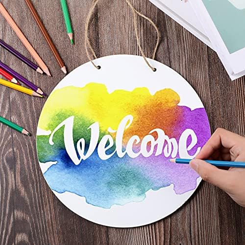 Jetec 1 Piece DIY Door Decor Sublimation Blank Wooden Door Hanger Unfinished Blank Sign Wood Circles for Crafts, Painting, Halloween, Christmas Decor