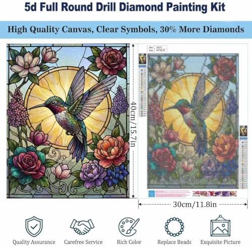 Stained Glass Diamond Art Kits for Adults, Hummingbird Diamond Painting