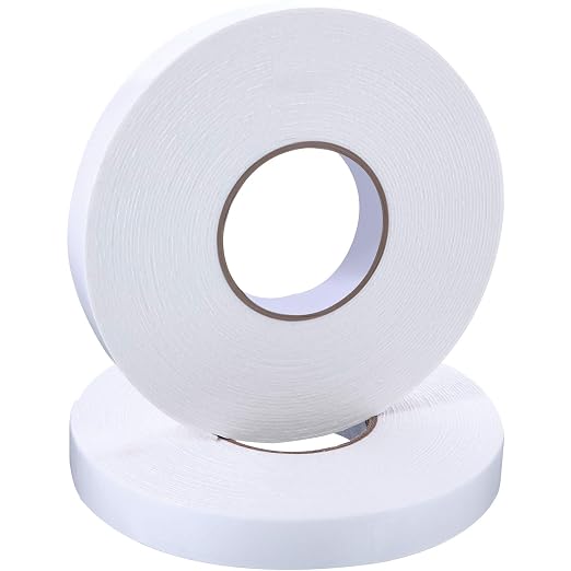 Tatuo 2 Rolls Double Sided Foam Tape for Mounting,1 Inch by 50 Feet,White