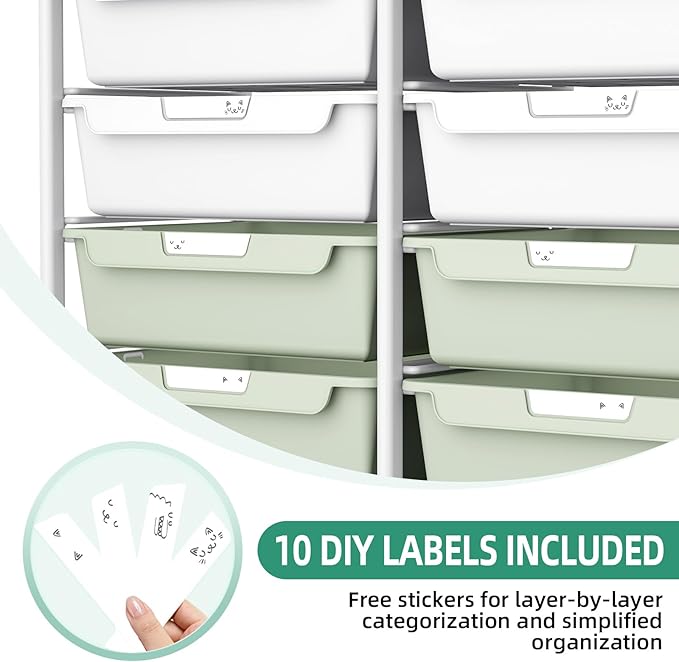 10 Drawer Rolling Storage Cart with Wood Top for Classroom Crafts Green | Easy Setup, Large Capacity, Sturdy Build, Lockable Mobility, For office, classroom and home supplies