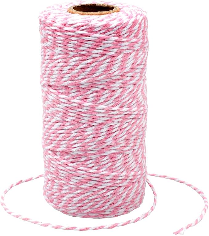 G2PLUS 2MM Cotton String, 328 Ft Pink and White Cotton Twine for Gift Wrap | Soft and Sturdy,White Pink Cotton Bakers Twine for Mother's Day，Crafts, Gift Wrapping, Home Decor, Gift Packaging, Christmas