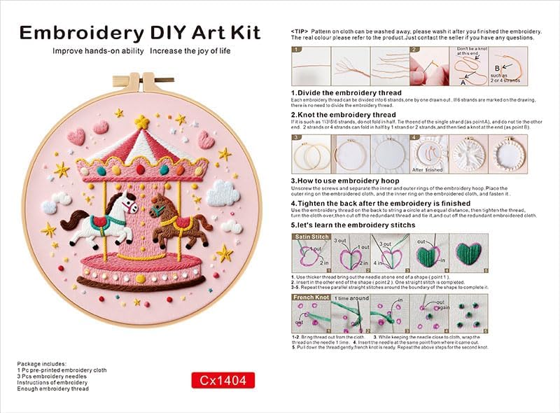 Haootadiy Beginner Embroidery Kit for Adults, Easy Cross Stitch Kit for Beginners and Adults, Full Embroidery Hoop Kit with Needles and Thread Included (Pattern 14)