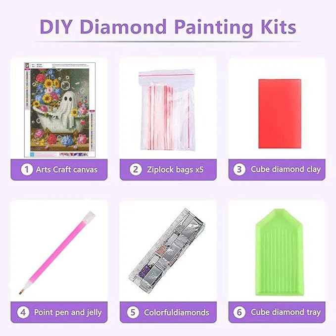 Halloween Diamond Art Kits for Adults,Ghost Bathing in Flower 12 x 16 Inch