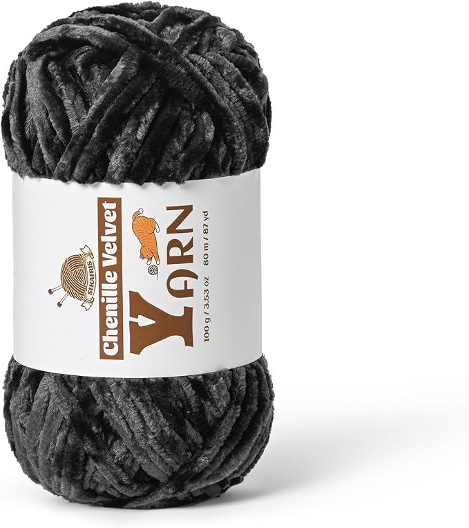Chenille Crochet Carbon Grey Yarn 1 Pack